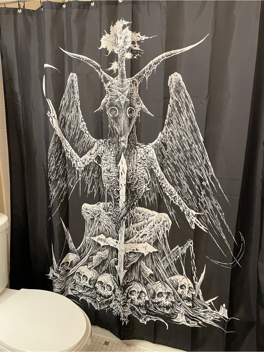 Black Gothic Baphomet Shower Curtain - Horror Bathroom Decor
